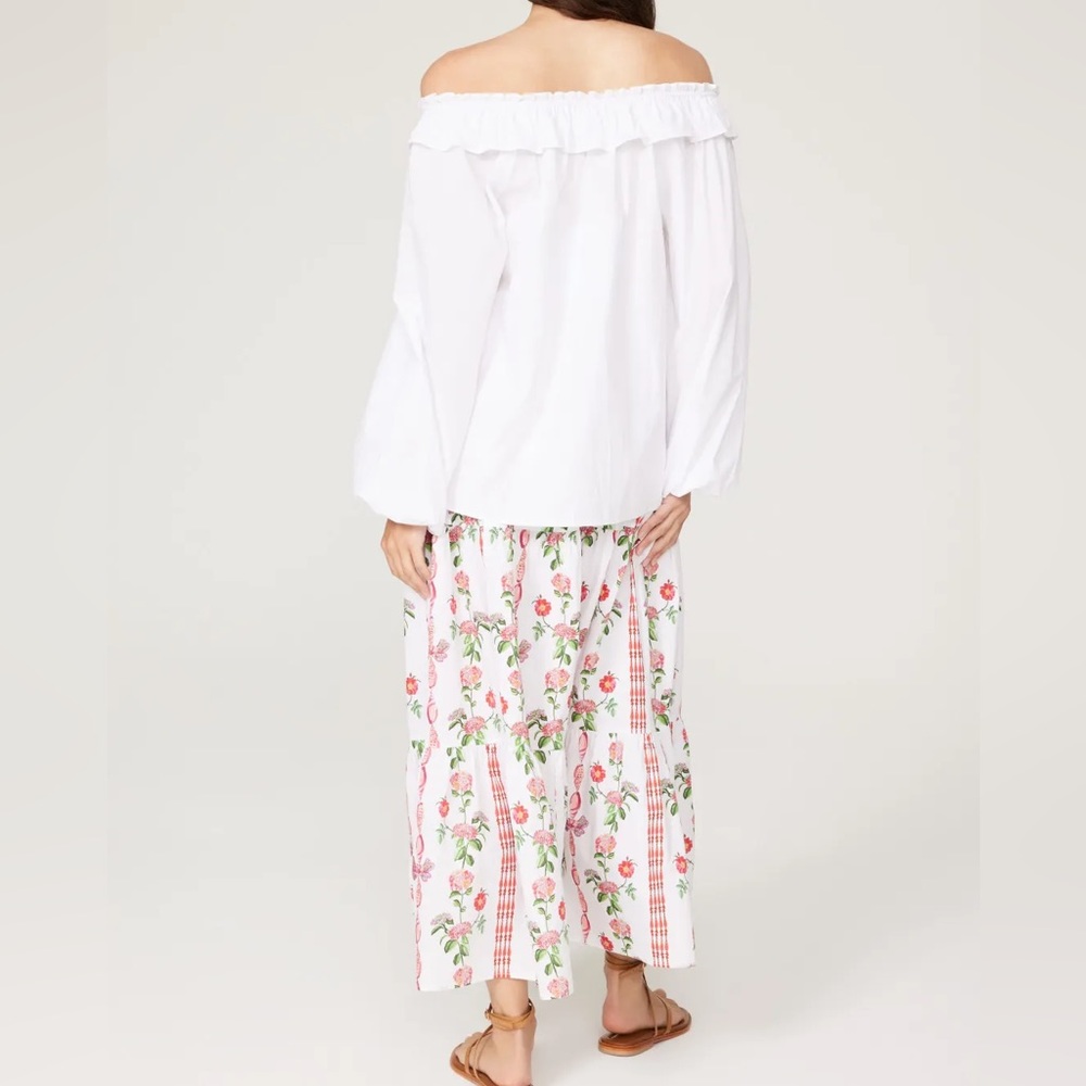 Hill House White Poplin Off-Shoulder Ruffled Parachute Sleeve Top - Picture 10 of 13